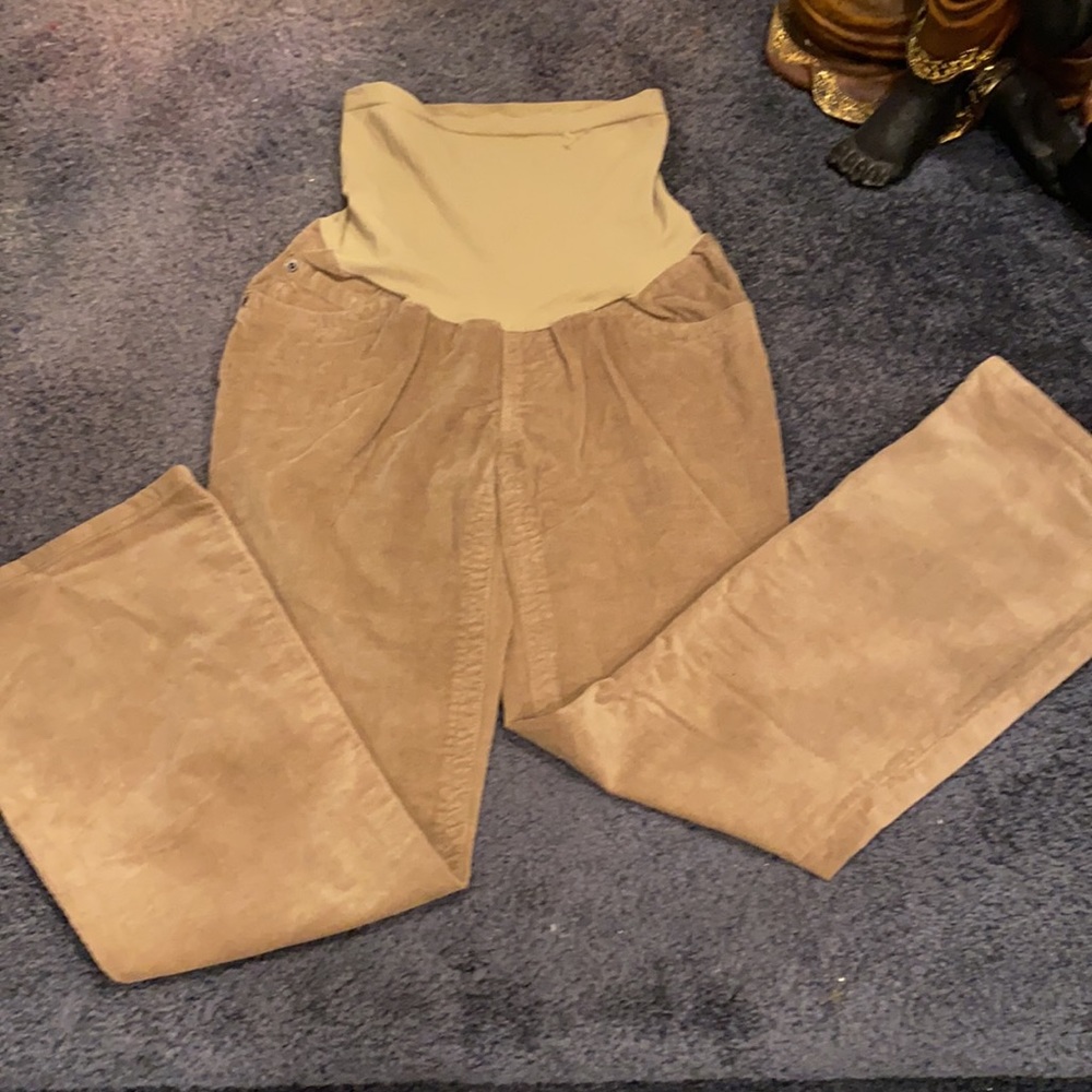 Maternity Mother hood boot leg full panel band beige Corduroy SP pants.